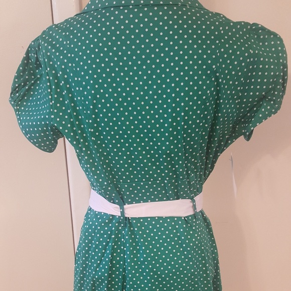 Plus Size Polka Dot Dress with Cardigan. - Picture 3 of 7